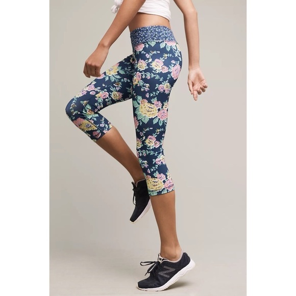 Anthropologie Pure + Good Multicolor Pressed Flowers Floral Crop Leggings EUC M - Picture 2 of 7